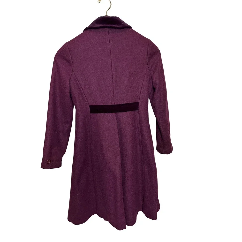 Vintage Lord & Taylor N. Fischer Burgundy Wool Velvet Trim Coat Youth Size 12